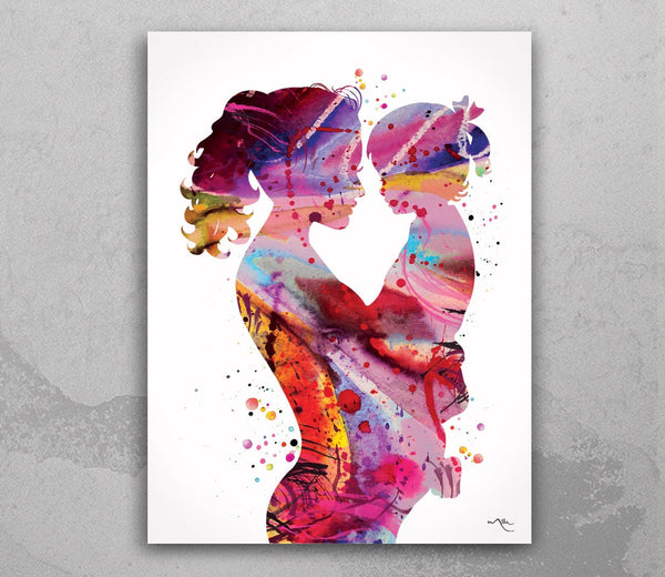 Mother and Daughter PINK Watercolor Print Mother and Baby Parent Love Children Family with Kids Birthday New Mum Baby Shower Nursery Gift-32