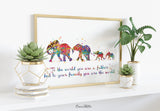 Elephant Family Mom Dad and Two Baby Watercolor Print Father Quote Art Gift Family Print Wall Art Home Decor Housewarming Gift Nursery-2113