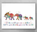 Elephant Family Mom Dad and Two Baby Watercolor Print Father Quote Art Gift Family Print Wall Art Home Decor Housewarming Gift Nursery-2113