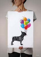 French Bulldog with Balloons Watercolor Dog Print Frenchie Dog Bouledogue Francais Art Gift Pet Dog Love Memorial Gift Poster Dog Art-2117