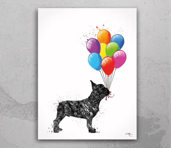 French Bulldog with Balloons Watercolor Dog Print Frenchie Dog Bouledogue Francais Art Gift Pet Dog Love Memorial Gift Poster Dog Art-2117