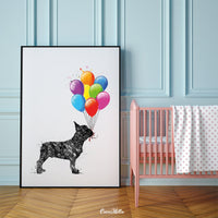 French Bulldog with Balloons Watercolor Dog Print Frenchie Dog Bouledogue Francais Art Gift Pet Dog Love Memorial Gift Poster Dog Art-2117