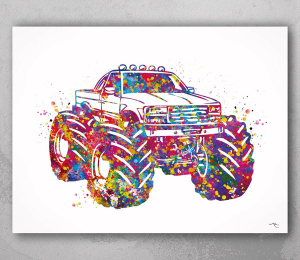 Monster Truck Watercolor Print Wall Art Watercolor Painting Print Sports Poster Boys Room Decor Kids Birthday Gift Racing Wall Art-2118
