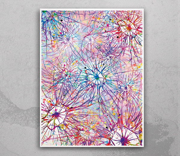 Synaptic Network Watercolor Print Medical Art Science Neurology Brain Psychiatry CANVAS Art Doctor Office Clinic Decor Neural Synapses-1251