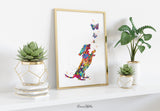 Dachshund Butterfly Dog Watercolor Print Dog Lovers Gift Dog Teckel Doxie Art Print Sausage Dog Wall Decor Art Home Decor Wall Hanging-1627