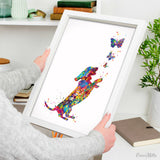Dachshund Butterfly Dog Watercolor Print Dog Lovers Gift Dog Teckel Doxie Art Print Sausage Dog Wall Decor Art Home Decor Wall Hanging-1627