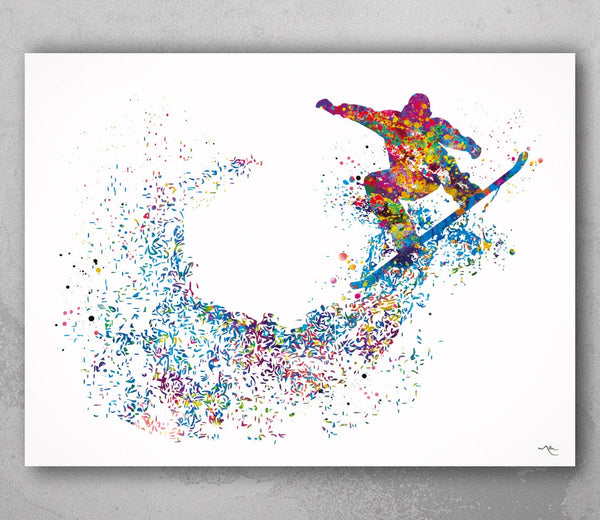 Snowboarder Watercolor Print Snowboard Winter Sport Wall Art Snowboarding Wall Decor Teen Boys Room Decor Nursery Wall Hanging Poster-2154