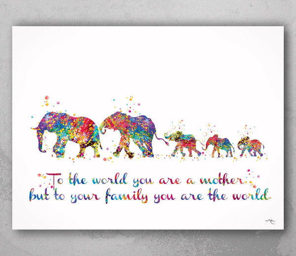Elephant Family Mom Dad and Three Kids Baby Watercolor Print Quote Art Wedding Gift Family Print Wall Art Home Decor Housewarming-1651