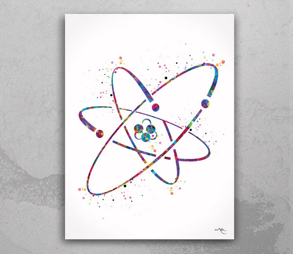 Atom Nuclear Atom Symbol, Watercolor Print, Medical Symbol, Wall Art, Atomic, Science Art, Graduation Gift, Physics, Science Decor-994