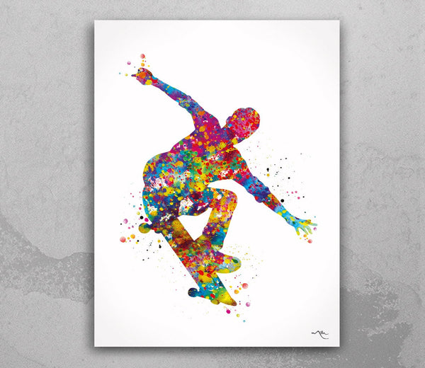 Skateboard Watercolor Print Skateboarder Street Sport Decor Wall Art Wall Decor Teen Boy Room Decor Nursery Skateboarding Wall Art-2128