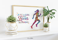 Runner Girl Watercolor Print Runner Female Woman Just A Girl Who Loves Running Quote Poster Sport Running Gift for Runners Wall Art-2159