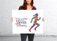 Runner Girl Watercolor Print Runner Female Woman Just A Girl Who Loves Running Quote Poster Sport Running Gift for Runners Wall Art-2159
