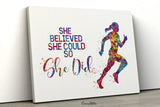 Runner Quote Watercolor Print Runner Female Woman Girl, She believed she could so she did, Sport Running Marathon Athlete Motivational-2171