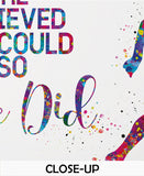 Runner Quote Watercolor Print Runner Female Woman Girl, She believed she could so she did, Sport Running Marathon Athlete Motivational-2171