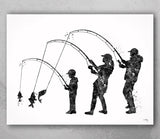 Fishing Family Watercolor Print Mom Dad and Son Fishing Poster Housewarming Gift Wall Art Father Mother and Son Gift Grey Nursery Decor-2172