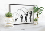 Fishing Family Watercolor Print Mom Dad and Son Fishing Poster Housewarming Gift Wall Art Father Mother and Son Gift Grey Nursery Decor-2172