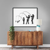 Fishing Family Watercolor Print Mom Dad and Son Fishing Poster Housewarming Gift Wall Art Father Mother and Son Gift Grey Nursery Decor-2172