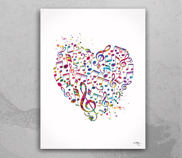 Heart Music Notes Watercolor Print Print Art Print Music Love Notes Musician Gift Wall Decor Music Wall Art Housewarming Music Room-2174