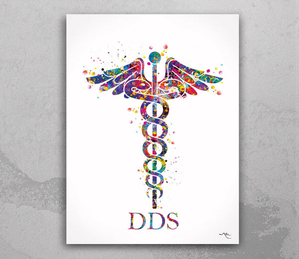 Doctor of Dental Surgery Dentist Caduceus Watercolor Print DDS Medical Art Office Clinic  Dentistry Art Gift Tooth Decor Science Art-490