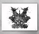 Rorschach Inkblot Test Card 9 BW Watercolor Print Psychology Psychiatry Psychotherapist Psychological Psychologist Clinic Medical Art-1322