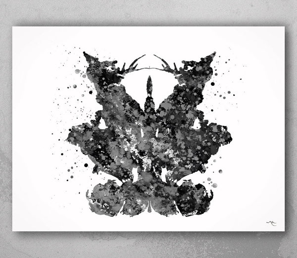 Rorschach Inkblot Test Card 9 BW Watercolor Print Psychology Psychiatry Psychotherapist Psychological Psychologist Clinic Medical Art-1322