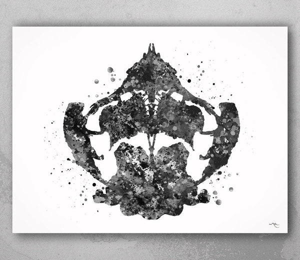 Rorschach Inkblot Test Card 8 BW Watercolor Print Psychology Psychiatry Psychotherapist Psychological Psychologist Clinic Medical Art-1321