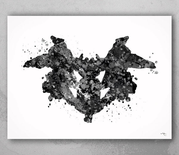 Rorschach inkblot test 1 BW Watercolor Print Psychology Psychiatry Wall Art Psychotherapist Psychologist Gift Medical Art Clinic Decor-007