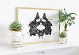 Rorschach Inkblot Test Card 2 BW Watercolor Print Psychology Psychiatry Psychotherapist Psychological Psychologist Office Medical Art-1287