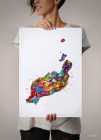 Lanzarote Map Watercolor Print Canary Islands Spain Wall Art Wedding Gift Honeymoon Gift Wall Hanging Travel Poster Home Wall Decor-2178