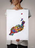 Lanzarote Map Watercolor Print Canary Islands Spain Wall Art Wedding Gift Honeymoon Gift Wall Hanging Travel Poster Home Wall Decor-2178
