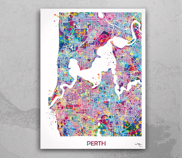 Perth City Map Watercolor Print Perth Gift Australia Travel Decor Wanderlust Decor Wall Hanging Perth Gift Perth Map Wall Art Poster-1057