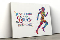 Runner Girl Watercolor Print Runner Female Woman Just A Girl Who Loves Running Quote Poster Sport Running Gift for Runners Wall Art-2159