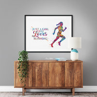 Runner Girl Watercolor Print Runner Female Woman Just A Girl Who Loves Running Quote Poster Sport Running Gift for Runners Wall Art-2159