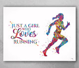 Runner Girl Watercolor Print Runner Female Woman Just A Girl Who Loves Running Quote Poster Sport Running Gift for Runners Wall Art-2159
