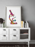 Microscope Watercolor Print Medical Art MicrobiologistGift Bioscience Student Graduation Microbiology Virus Biology Bacteria Microscopy-79