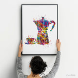 Moka Pot Watercolor Print Coffee Maker Italian Espresso Art Print Wall Art Nerd Gift Dining Room Wall Art Wall Hanging Kitchen Print-2201