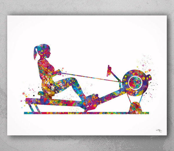 Rowing Woman Watercolor Print Sports Art Rowing Workout Room Decor Nursery Art Workout Decor Gift Rowing Machine Kayak Girl Wall Art-2166