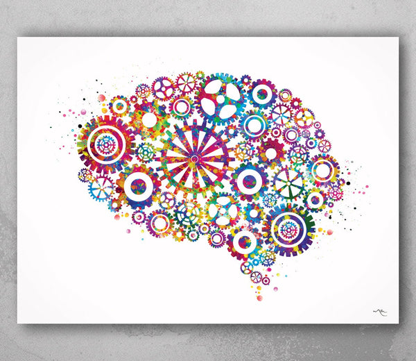 Brain Mechanism Brain Anatomy Watercolor Print Gears Science Art Computer Art Neurology Engineer Gifts Brain Art Cogs Science Poster-1111