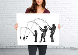 Fishing Family Watercolor Print Mom Dad and Son Fishing Poster Housewarming Gift Wall Art Father Mother and Son Gift Grey Nursery Decor-2172