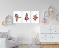 Alice Wall Art Watercolor Print Set Of 3 Teen room Decor Kids Room Nursery Decor For Childrens Alice Party Mad Hatter White Rabbit Print-968