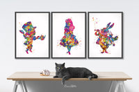 Alice Wall Art Watercolor Print Set Of 3 Teen room Decor Kids Room Nursery Decor For Childrens Alice Party Mad Hatter White Rabbit Print-968