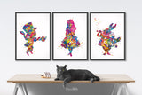Alice Wall Art Watercolor Print Set Of 3 Teen room Decor Kids Room Nursery Decor For Childrens Alice Party Mad Hatter White Rabbit Print-968