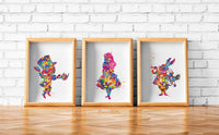 Alice Wall Art Watercolor Print Set Of 3 Teen room Decor Kids Room Nursery Decor For Childrens Alice Party Mad Hatter White Rabbit Print-968