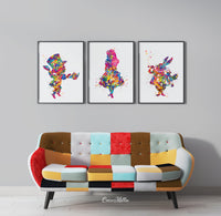 Alice Wall Art Watercolor Print Set Of 3 Teen room Decor Kids Room Nursery Decor For Childrens Alice Party Mad Hatter White Rabbit Print-968