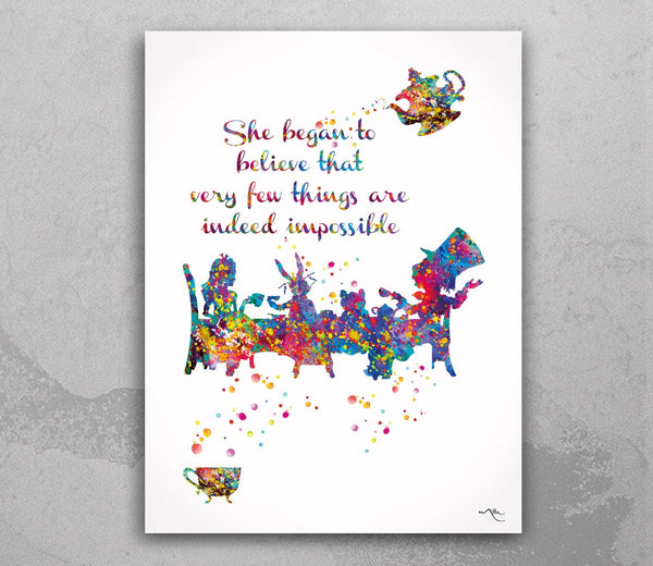 Alice Mad Hatter Tea Party Quote Watercolor Print  Teen Room Decor Tea Time Kitchen Art For Kids Housewarming Gift Wall Hanging Wall Art-446