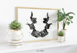 Rorschach Inkblot Test Card 7 BW Watercolor Print Psychology Psychiatry Psychotherapist Psychological Psychologist Clinic Medical Art-1319
