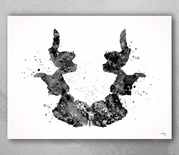 Rorschach Inkblot Test Card 7 BW Watercolor Print Psychology Psychiatry Psychotherapist Psychological Psychologist Clinic Medical Art-1319