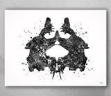 Rorschach Inkblot Test Card 2 BW Watercolor Print Psychology Psychiatry Psychotherapist Psychological Psychologist Office Medical Art-1287