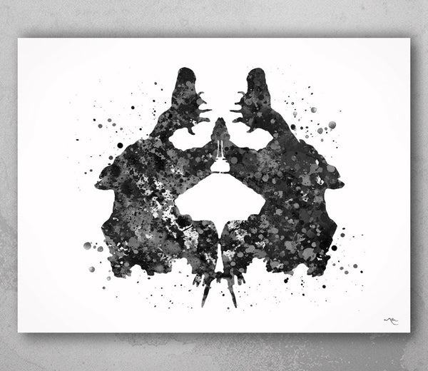 Rorschach Inkblot Test Card 2 BW Watercolor Print Psychology Psychiatry Psychotherapist Psychological Psychologist Office Medical Art-1287
