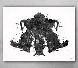 Rorschach Inkblot Test Card 4 BW Watercolor Print Psychology Psychiatry Psychotherapist Psychological Psychologist Clinic Medical Art-1324